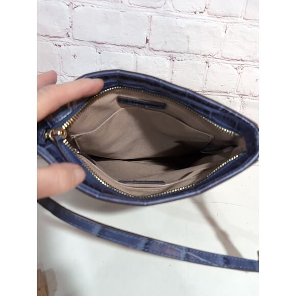 G.I.L.I. Blue Python Snake Croc Embossed Leather Tassel Shoulder Crossbody Bag - Picture 8 of 11